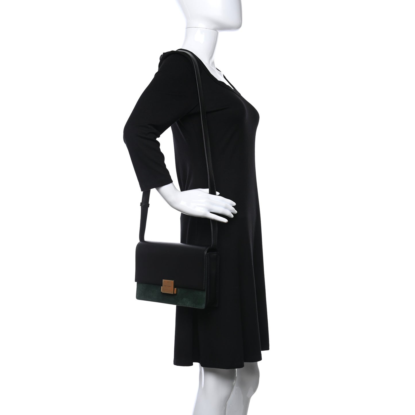 Smooth Calfskin Suede Medium Bellechasse Black Dark Green
