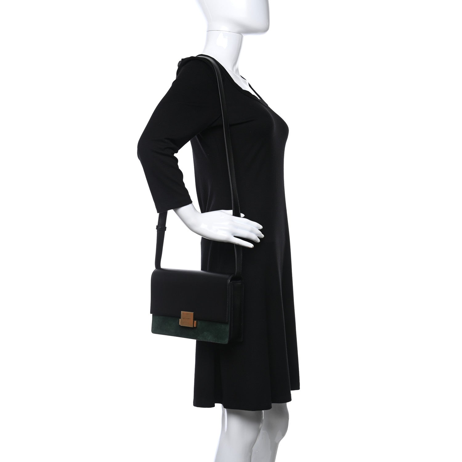 Saint Laurent Smooth Calfskin Suede Medium Bellechasse Black Dark Green 2 of 11