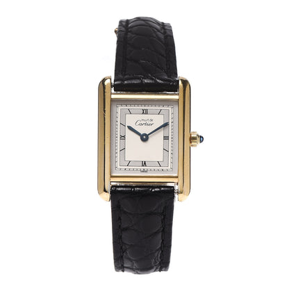 Cartier Sterling Silver Vermeil Alligator 20mm Must de Cartier Tank Quartz Watch Grey 1 of 7