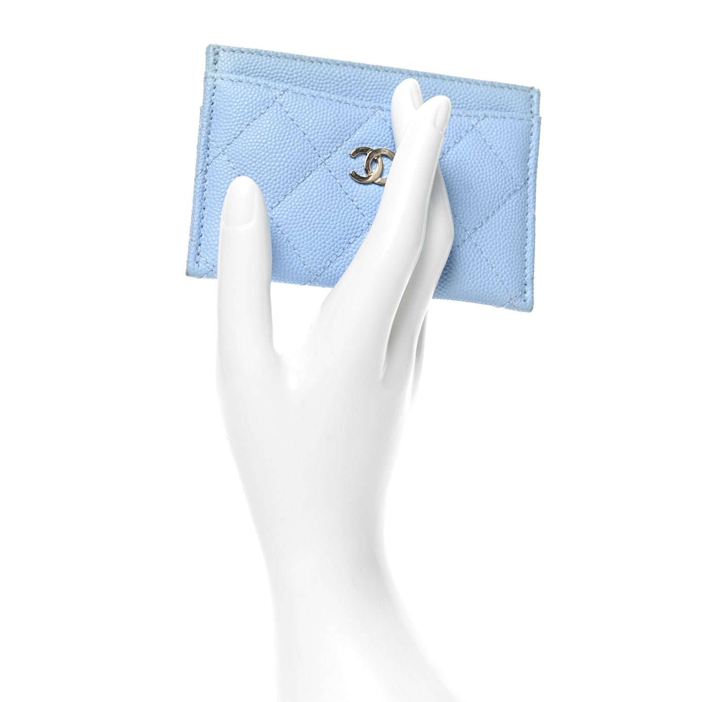 Caviar Quilted Card Holder Light Blue