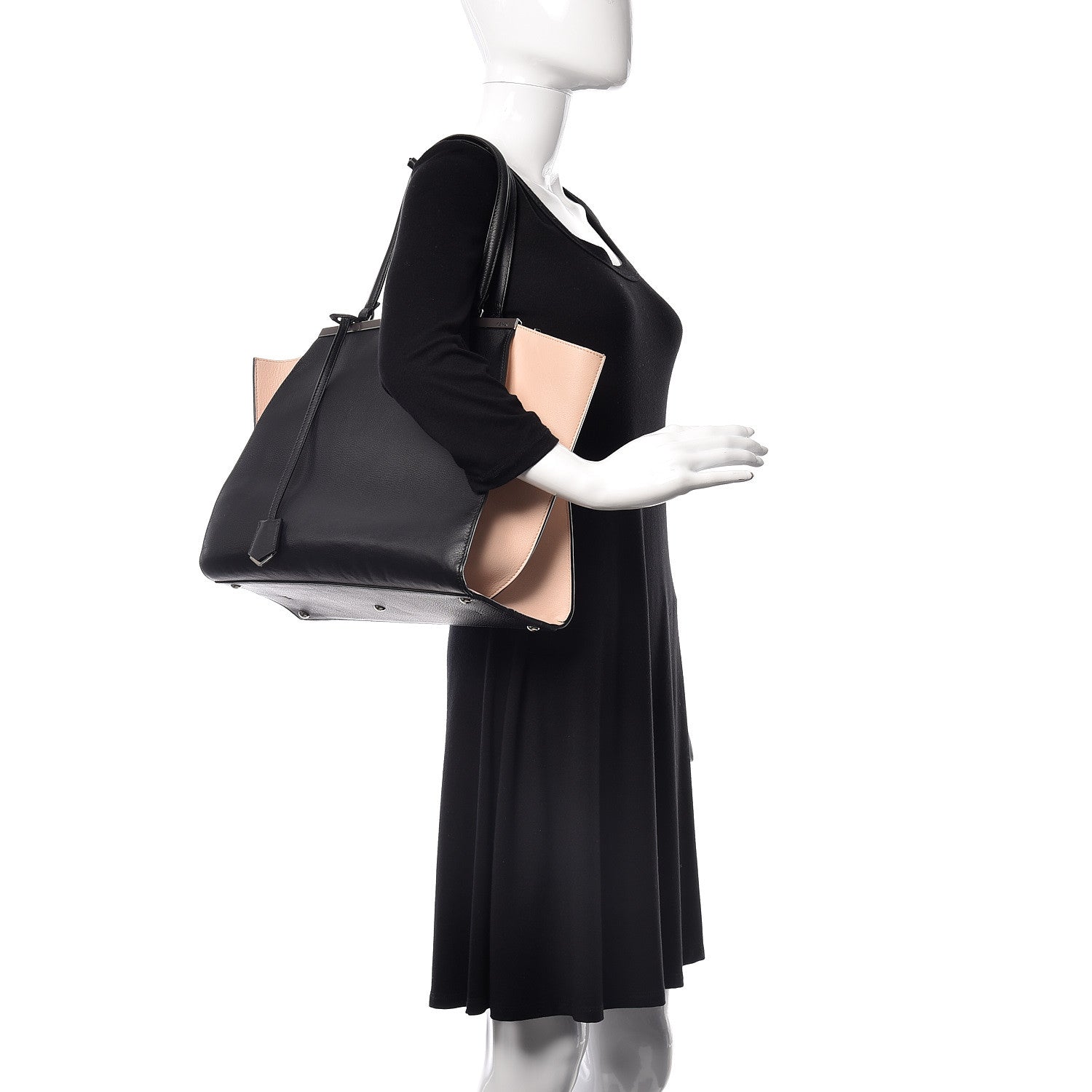 Fendi Vitello Dolce Bi-Color Large 3Jours Tote Black Plaster 2 of 17