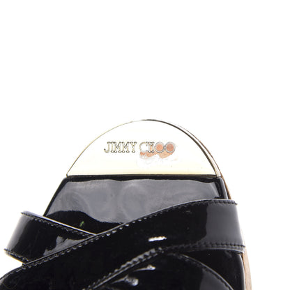 Jimmy Choo Patent Calfskin Perfume Cork Wedge Sandals 38 Black 9 of 11