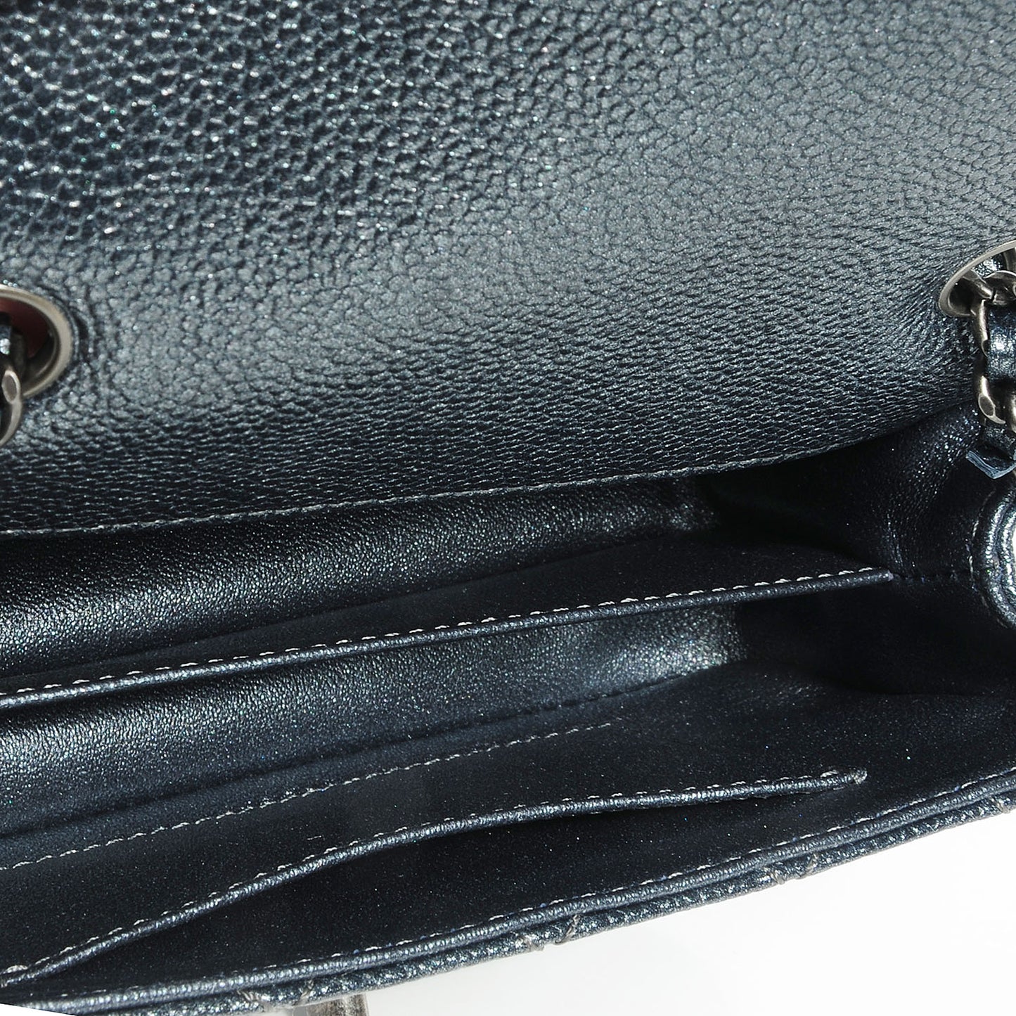 Metallic Caviar Quilted Extra Mini Flap Dark Grey