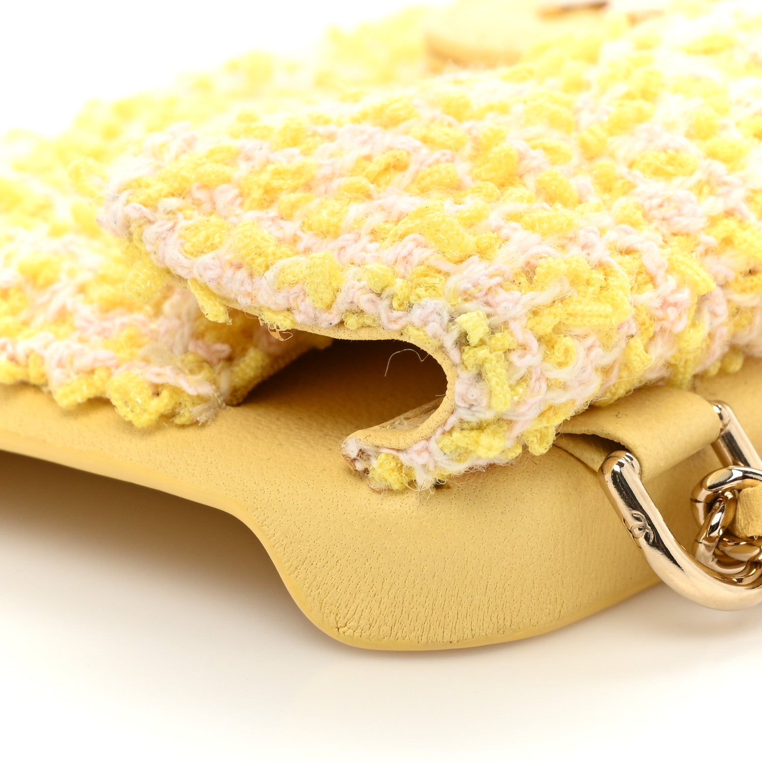 Chanel Tweed Quilted iPhone XII Pro Case With Chain Yellow Pink