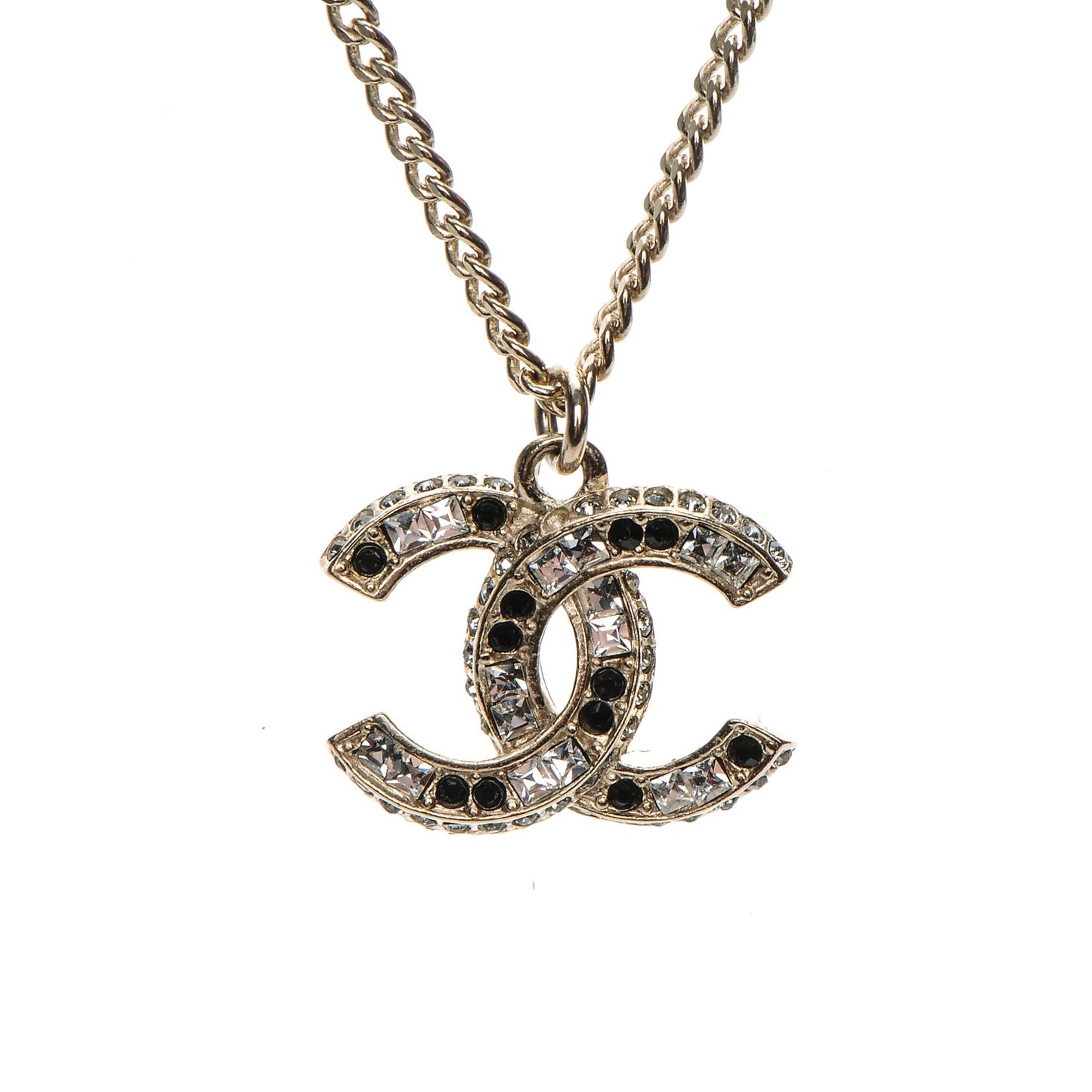 Baguette Crystal CC Necklace Light Gold Black