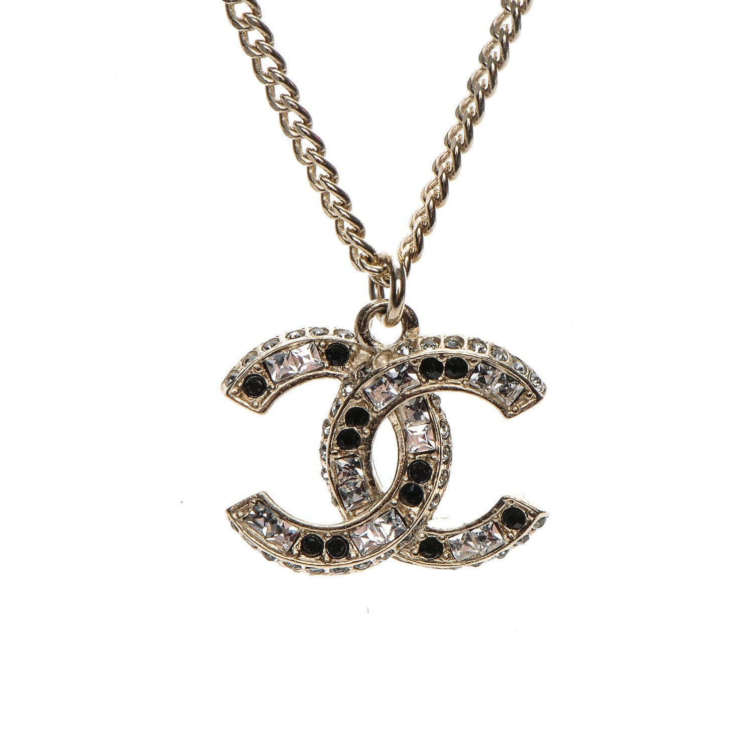 Chanel Baguette Crystal CC Necklace Light Gold Black 3 of 6