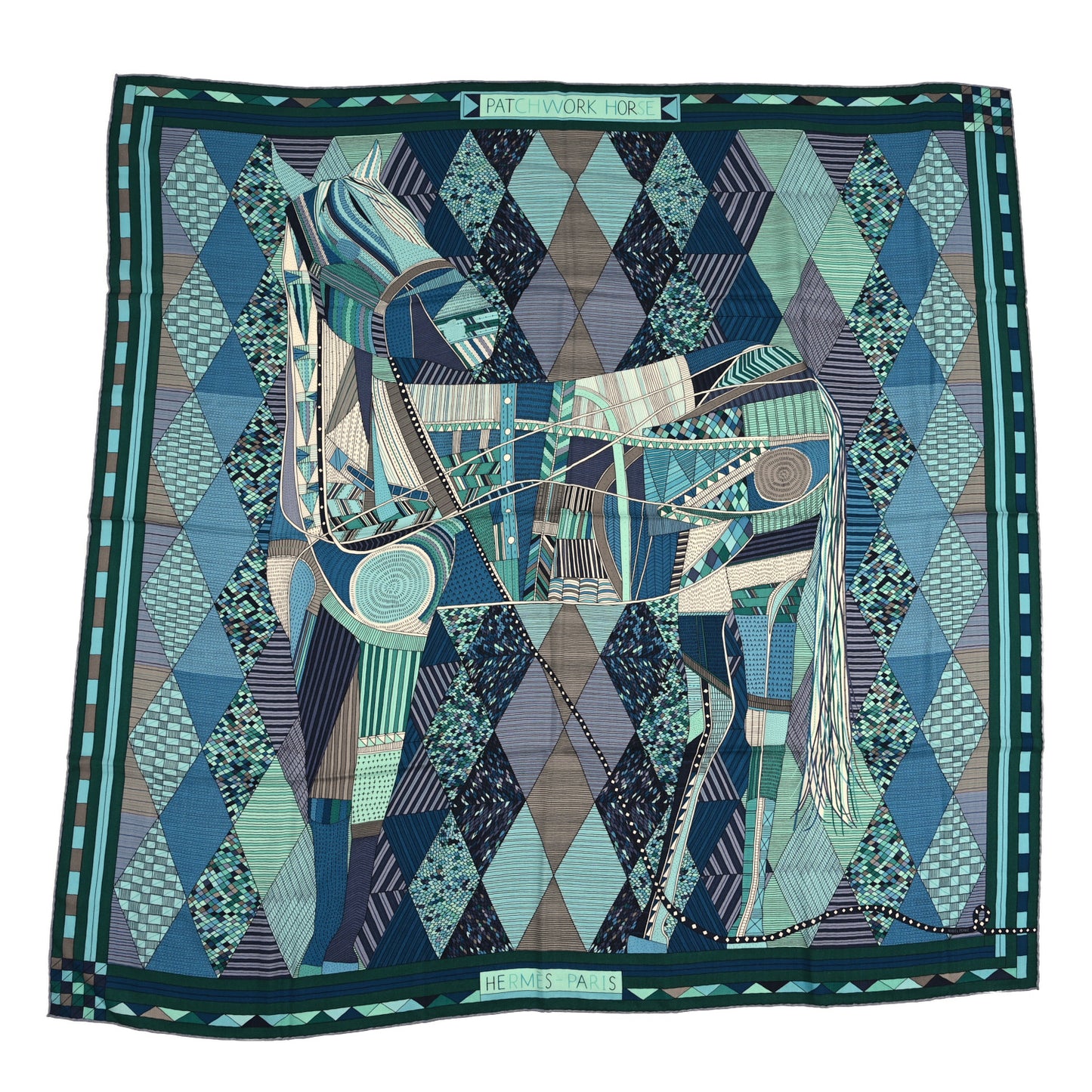Cashmere Silk Patchwork Horse Shawl 140 Turquoise Vert Bleu