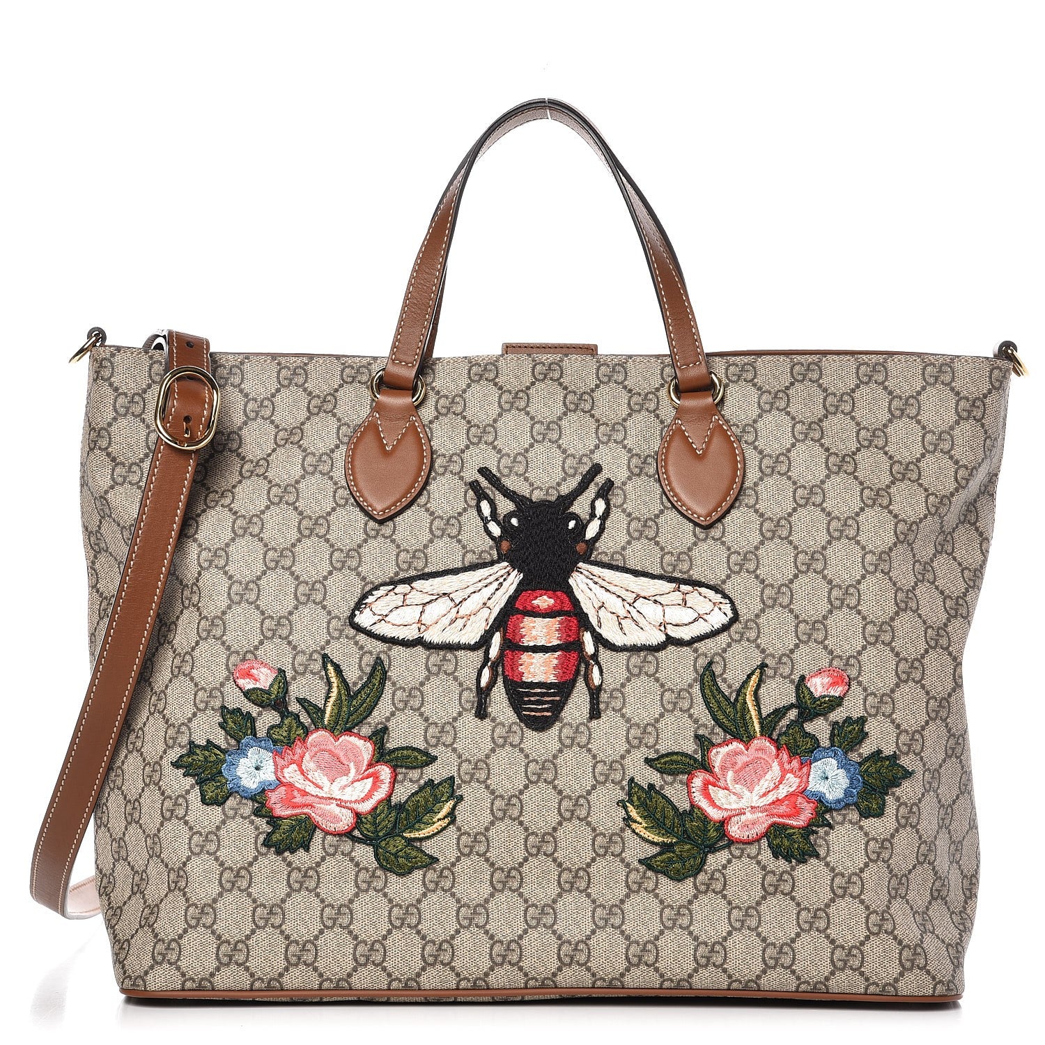 Gucci Soft GG Supreme Monogram Bee Embroidered Medium Crossbody Tote Beige Tuscany 1 of 6