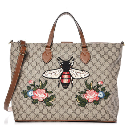 Gucci Soft GG Supreme Monogram Bee Embroidered Medium Crossbody Tote Beige Tuscany 1 of 6