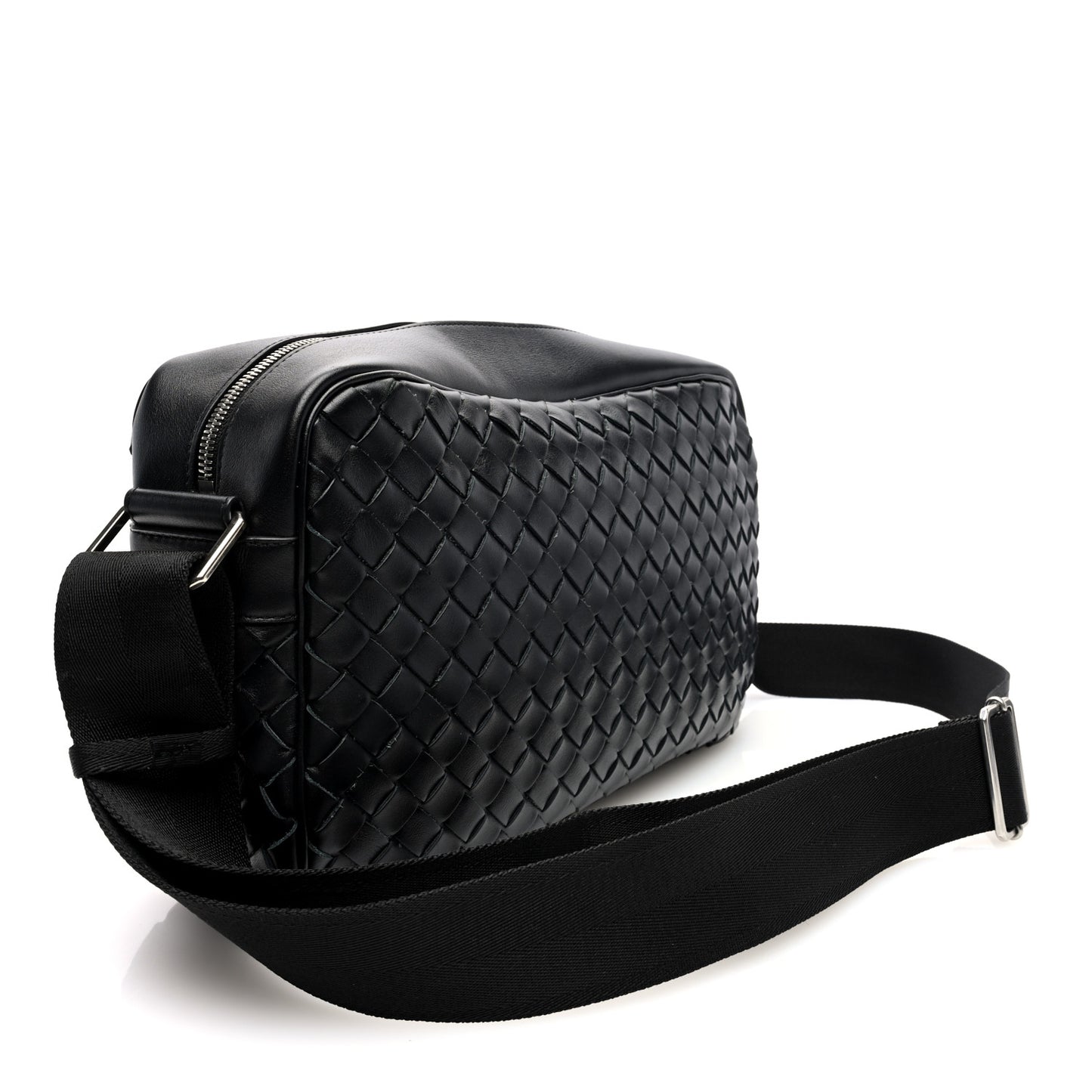 Calfskin Intrecciato Messenger Bag Black