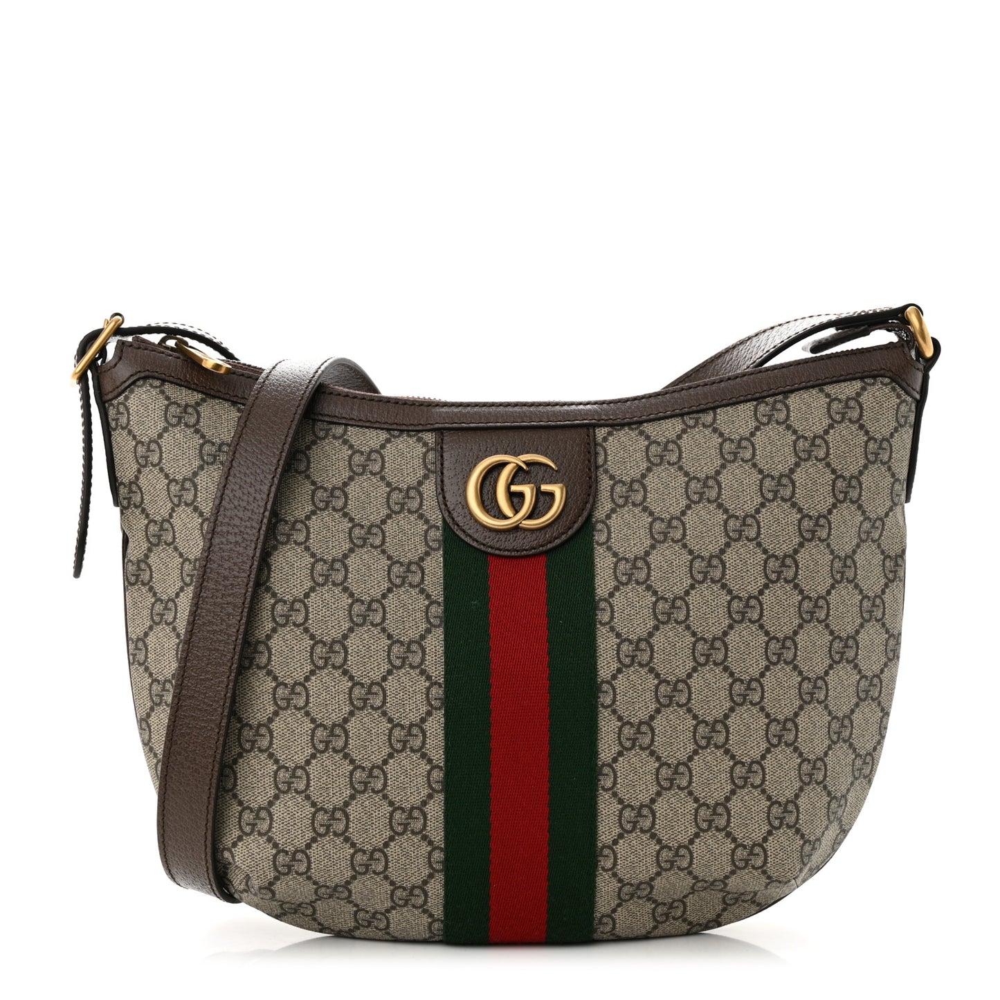 GG Supreme Monogram Web Small Ophidia Half Moon Hobo Brown