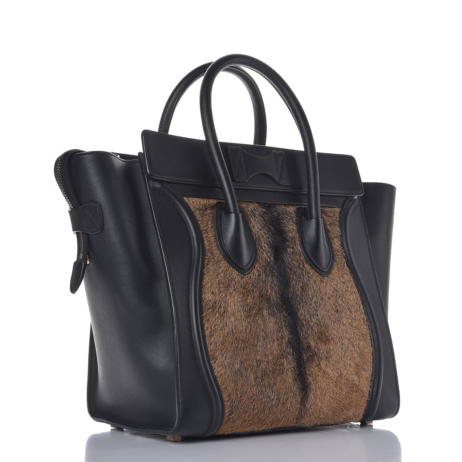 Celine Smooth Calfskin Goat Fur Mini Luggage Brown 3 of 7
