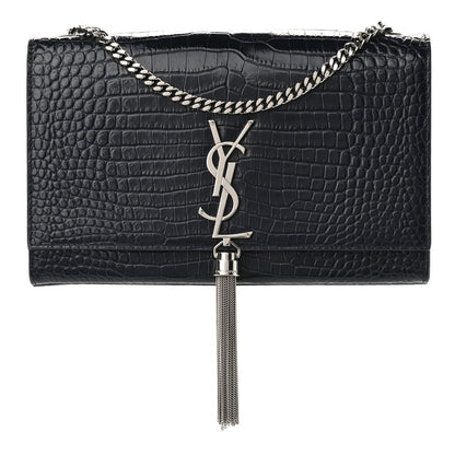 Saint Laurent Calfskin Crocodile Embossed Medium Classic Monogram Kate Tassel Satchel Blue Sapphire 1 of 8