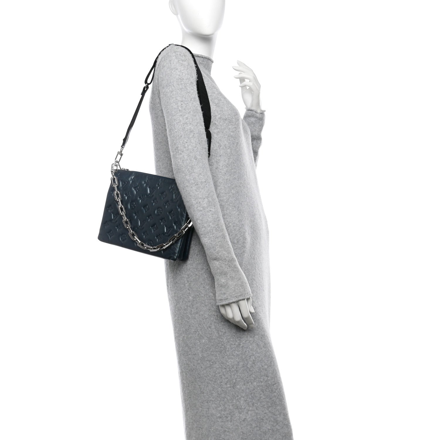 Louis Vuitton Metallic Lambskin Embossed Monogram Coussin PM Bleu 2 of 12