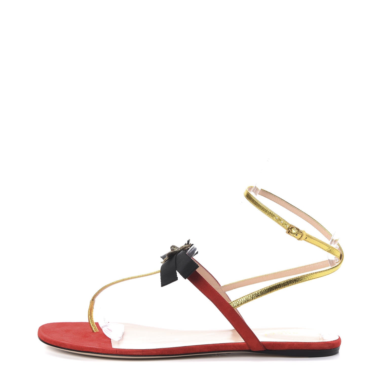 Gucci Calfskin Suede Moody Bee Thong Sandal 41 Gold Red 1 of 11
