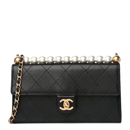 Chanel Goatskin Quilted Chic Pearls Clutch With Chain Black 1 of 15