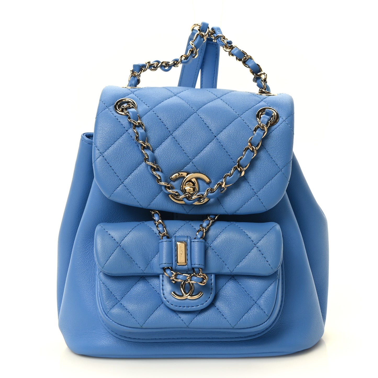 Lambskin Quilted Small Duma Drawstring Backpack Blue
