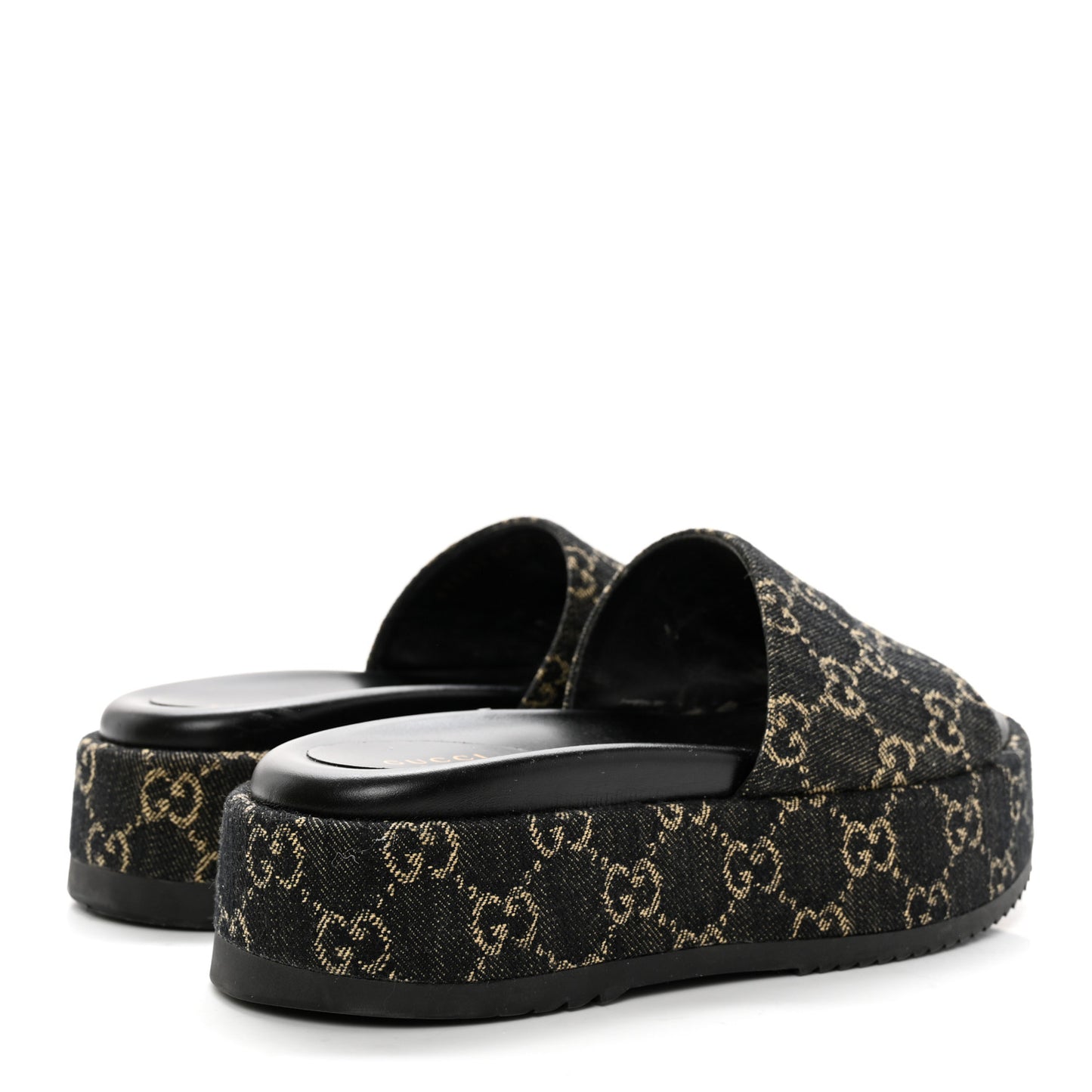 Jacquard Black Denim GG Monogram Angelina Platform 55mm Slide Sandals 38 Black Ivory