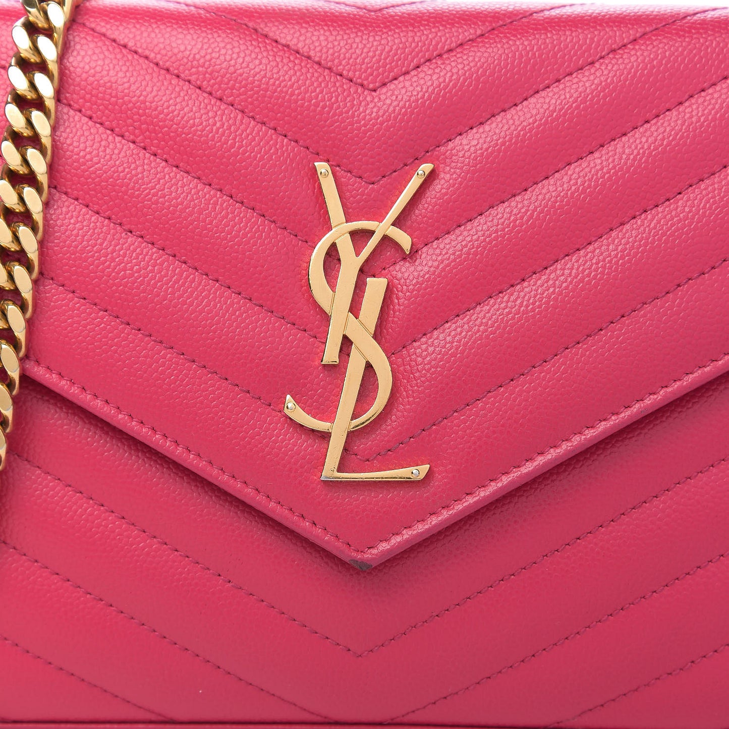 Grain De Poudre Matelasse Chevron Monogram Chain Wallet Hot Pink
