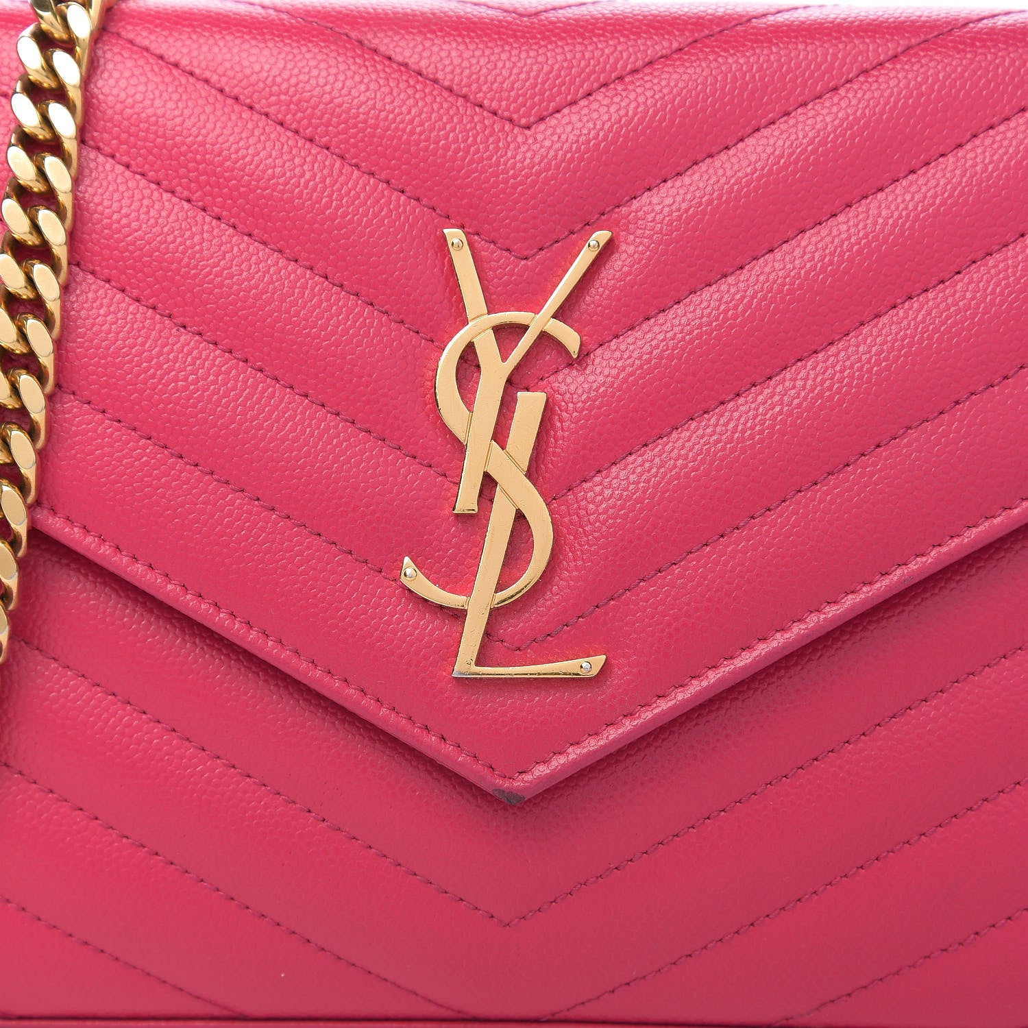 Saint Laurent Grain De Poudre Matelasse Chevron Monogram Chain Wallet Hot Pink 10 of 10
