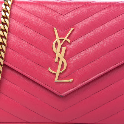 Saint Laurent Grain De Poudre Matelasse Chevron Monogram Chain Wallet Hot Pink 10 of 10