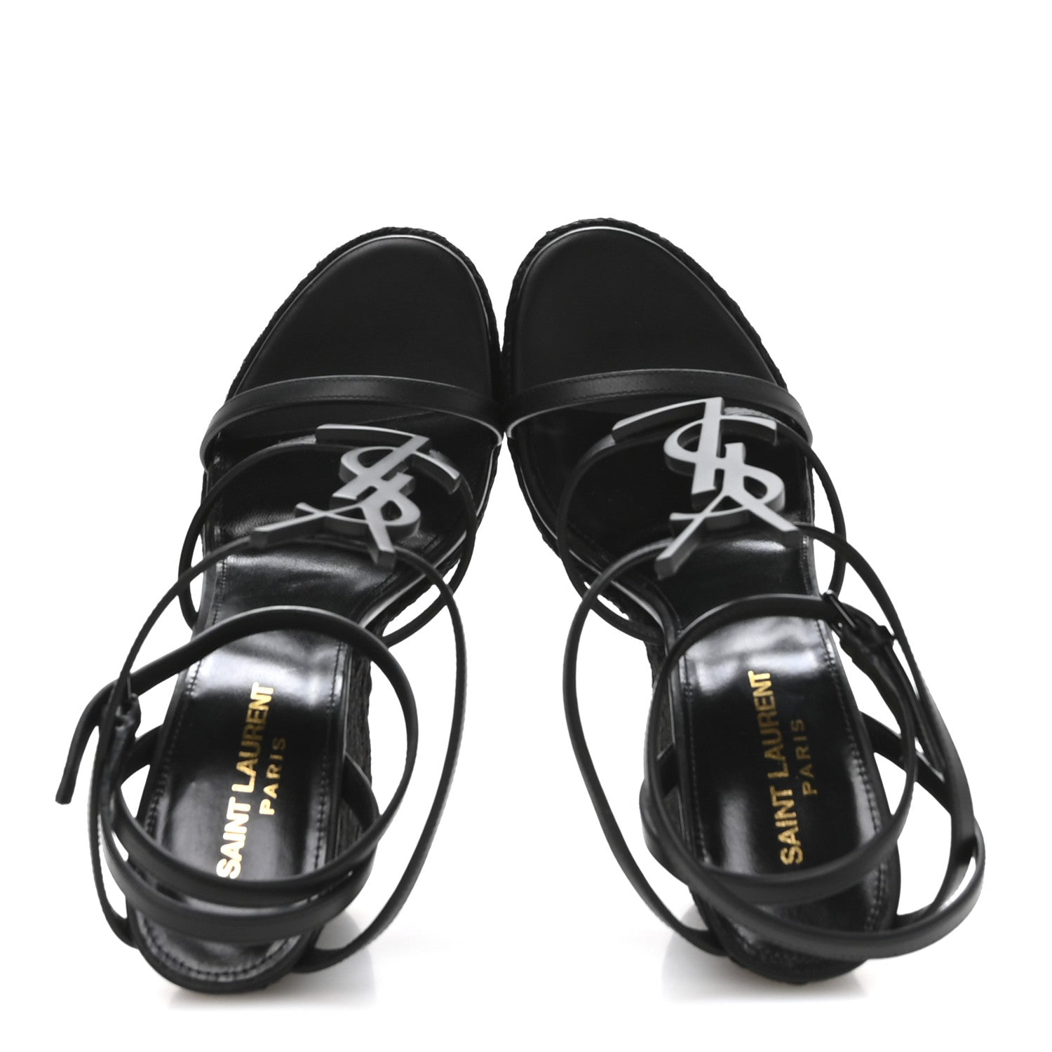 Saint Laurent Calfskin Cassandra Espadrille 105mm Wedges 37 Black 2 of 9
