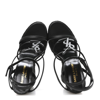 Saint Laurent Calfskin Cassandra Espadrille 105mm Wedges 37 Black 2 of 9