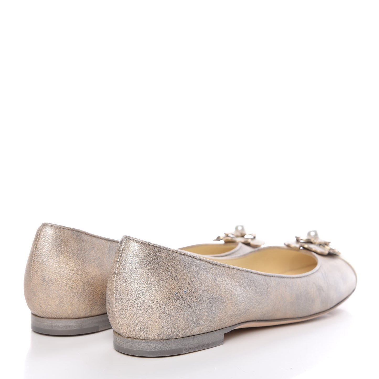 Metallic Lambskin Grosgrain Camellia Cap Toe Ballerina Flats 39.5 Beige