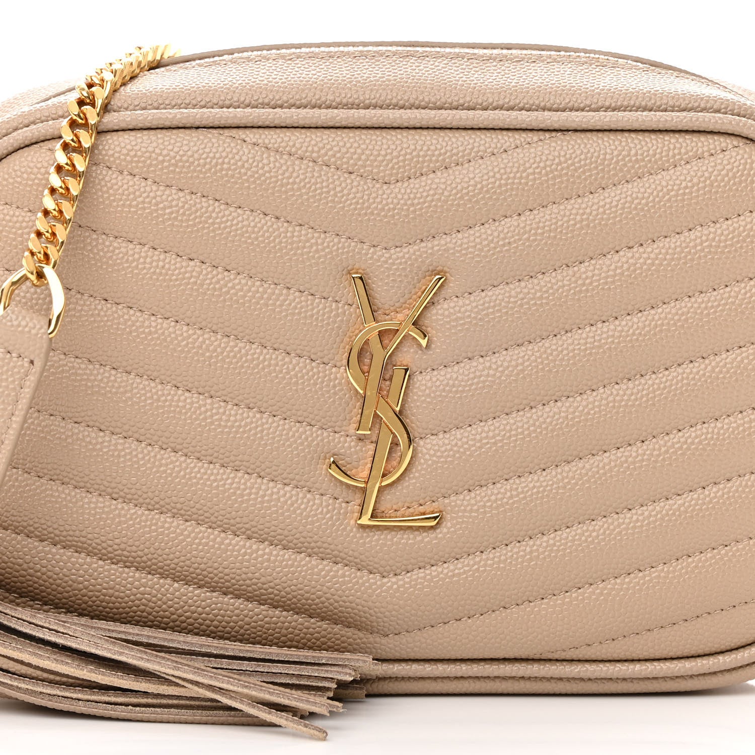Saint Laurent Grain De Poudre Matelasse Monogram Mini Lou Camera Bag Dark Beige 8 of 12