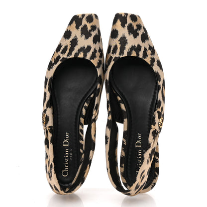 Christian Dior Shiny Nylon Leopard Print Mizza Slingback Flat 38.5 Natural 2 of 9