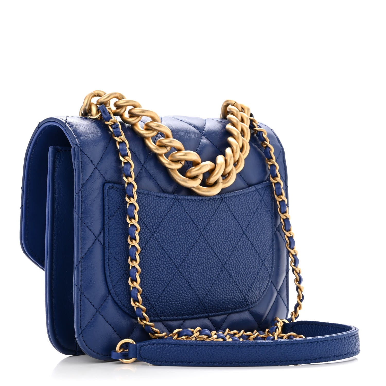 Chanel Calfskin Caviar Quilted Mini Chain Handle Flap Blue 2 of 10