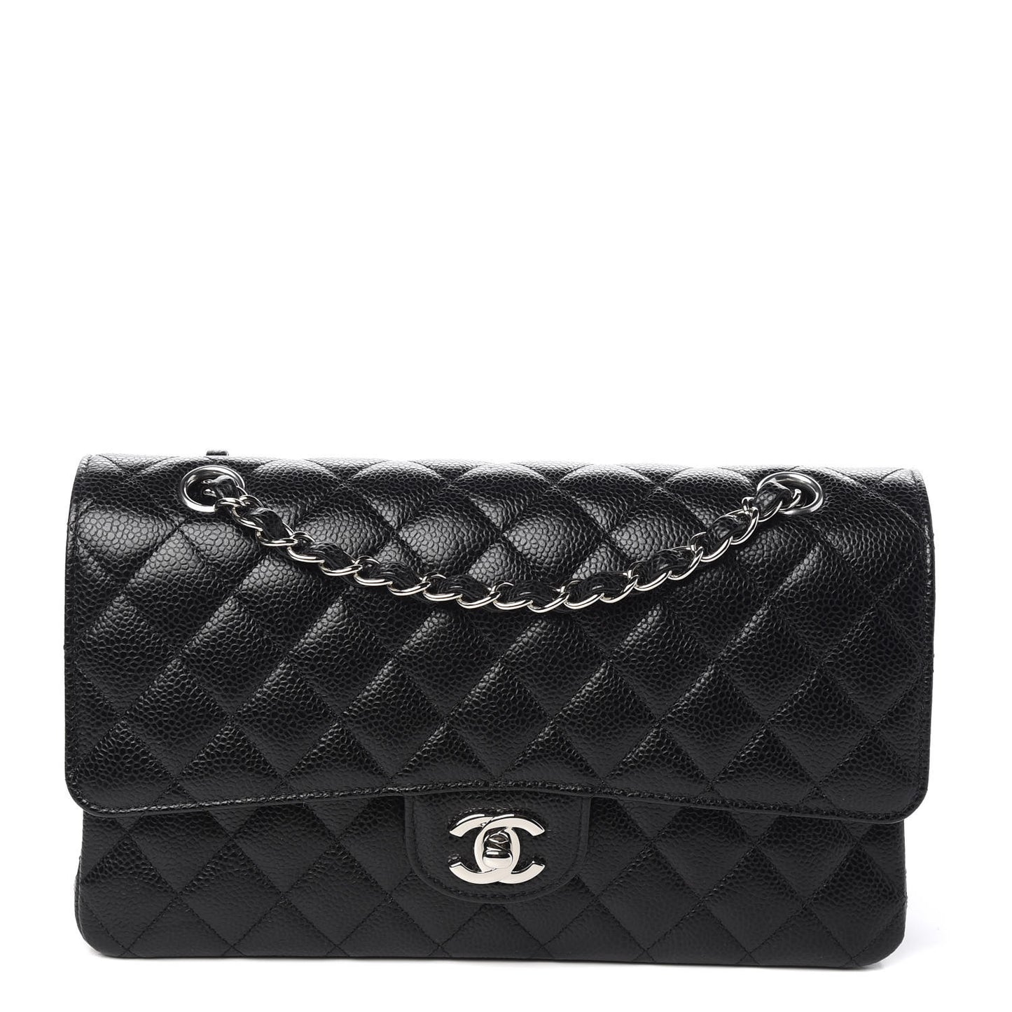 Caviar Quilted Medium Double Flap Black