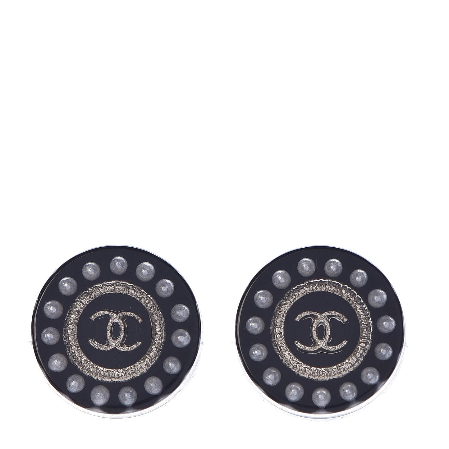 Resin Pearl CC Stud Earrings Black