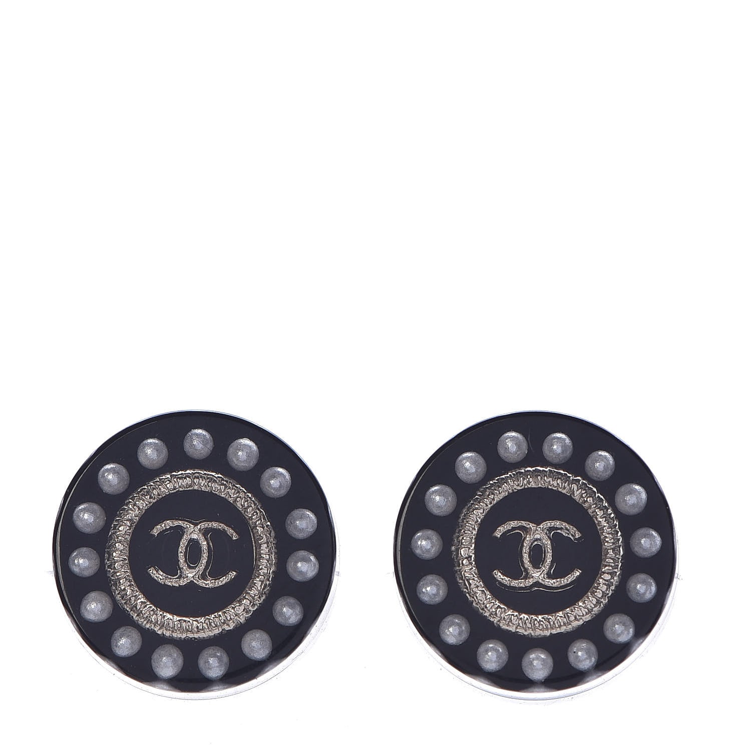 Chanel Resin Pearl CC Stud Earrings Black 1 of 5