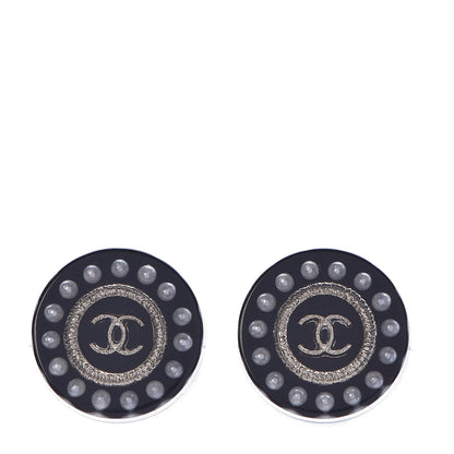 Chanel Resin Pearl CC Stud Earrings Black 1 of 5