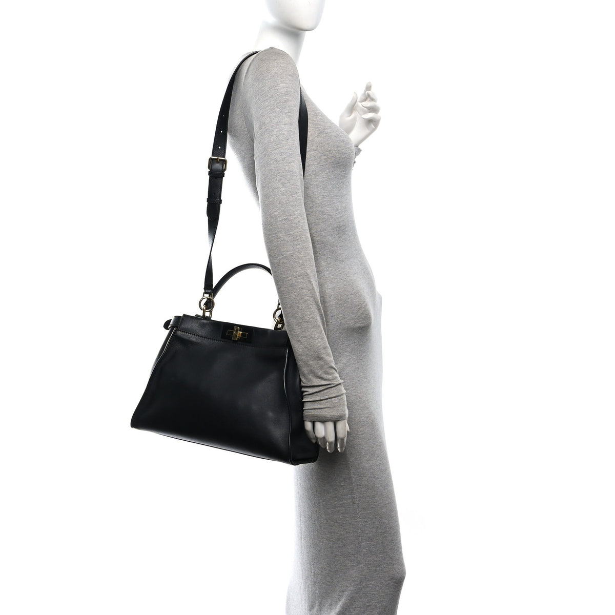 Vitello Seta Shiny Nappa Medium Peekaboo Iconic Satchel Black