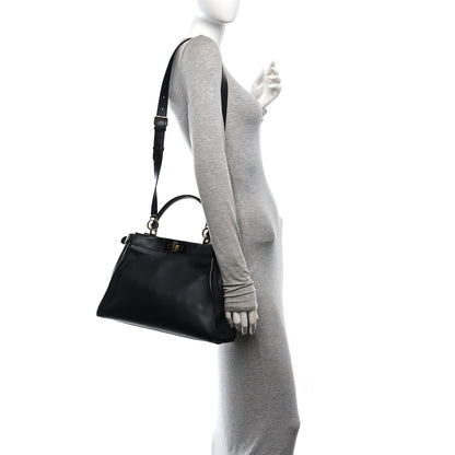 Fendi Vitello Seta Shiny Nappa Medium Peekaboo Iconic Satchel Black 2 of 12