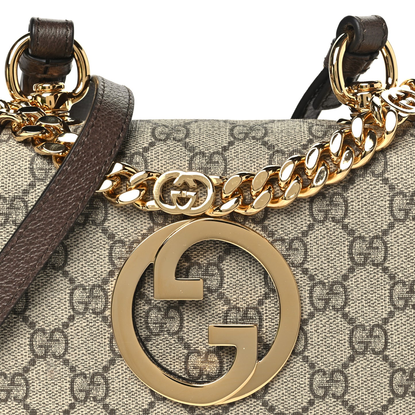 GG Supreme Monogram Textured Dollar Calfskin Mini Blondie Chain Shoulder Flap Bag Beige Ebony New Acero