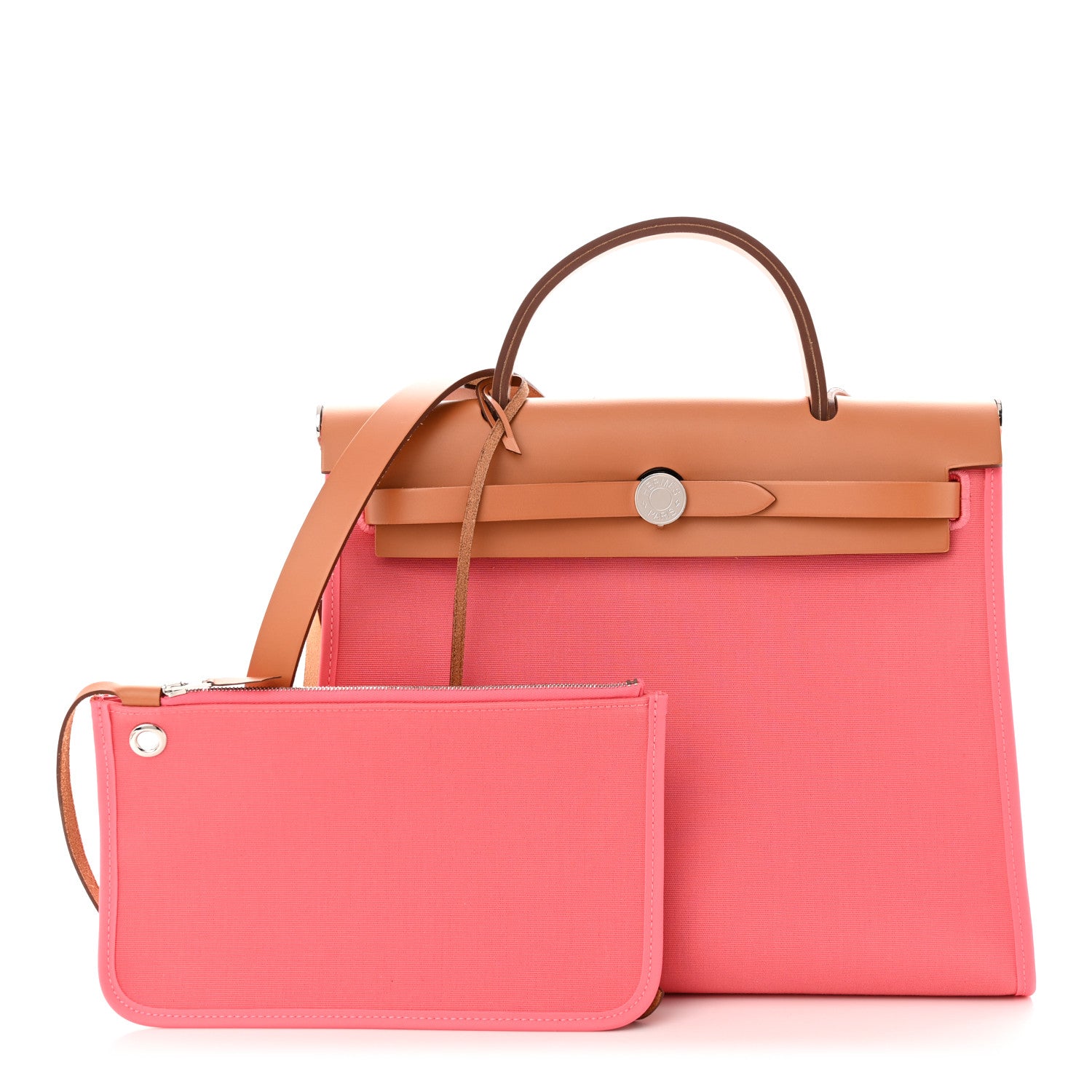 Hermes Vache Hunter Toile Herbag Zip 31 PM Rose Azalee Natural 1 of 12