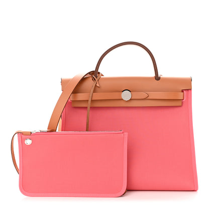 Hermes Vache Hunter Toile Herbag Zip 31 PM Rose Azalee Natural 1 of 12