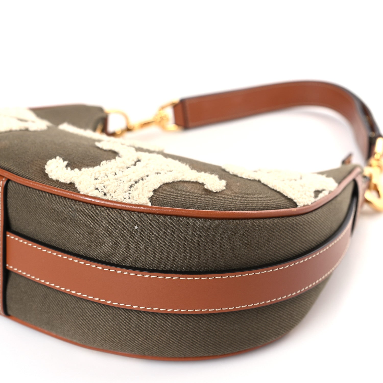 Celine Cotton Gabardine Bouclette Embroidered Medium Strap Ava Triomphe Shoulder Bag Khaki Tan 8 of 8