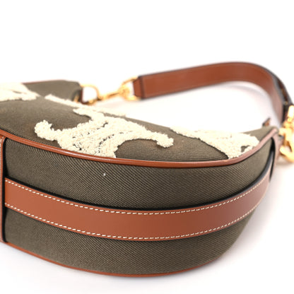 Celine Cotton Gabardine Bouclette Embroidered Medium Strap Ava Triomphe Shoulder Bag Khaki Tan 8 of 8