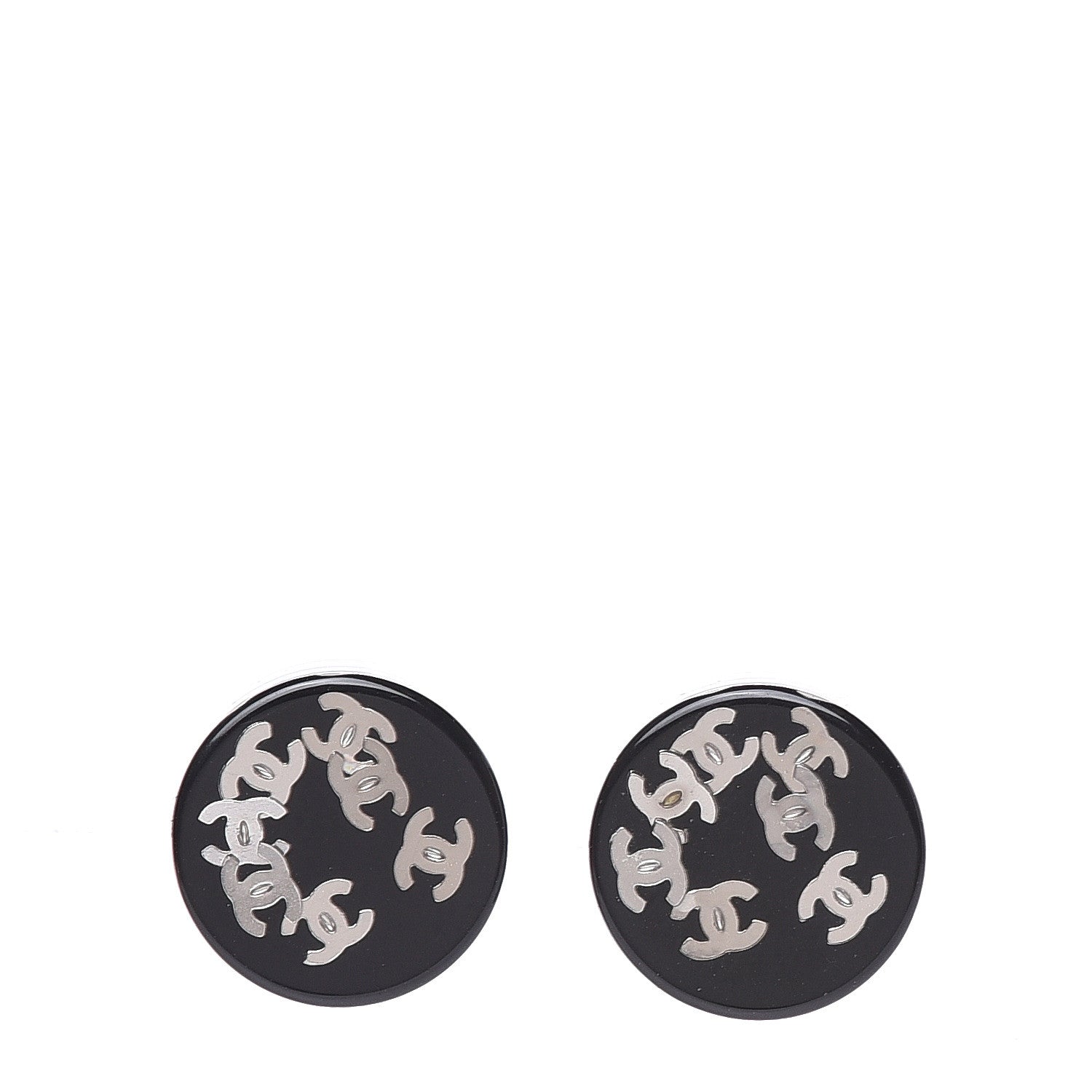Chanel Resin CC Earrings Black Silver 1 of 4