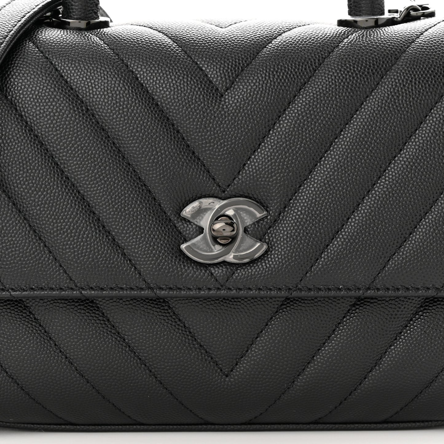 Caviar Chevron Quilted Mini Coco Handle Flap So Black