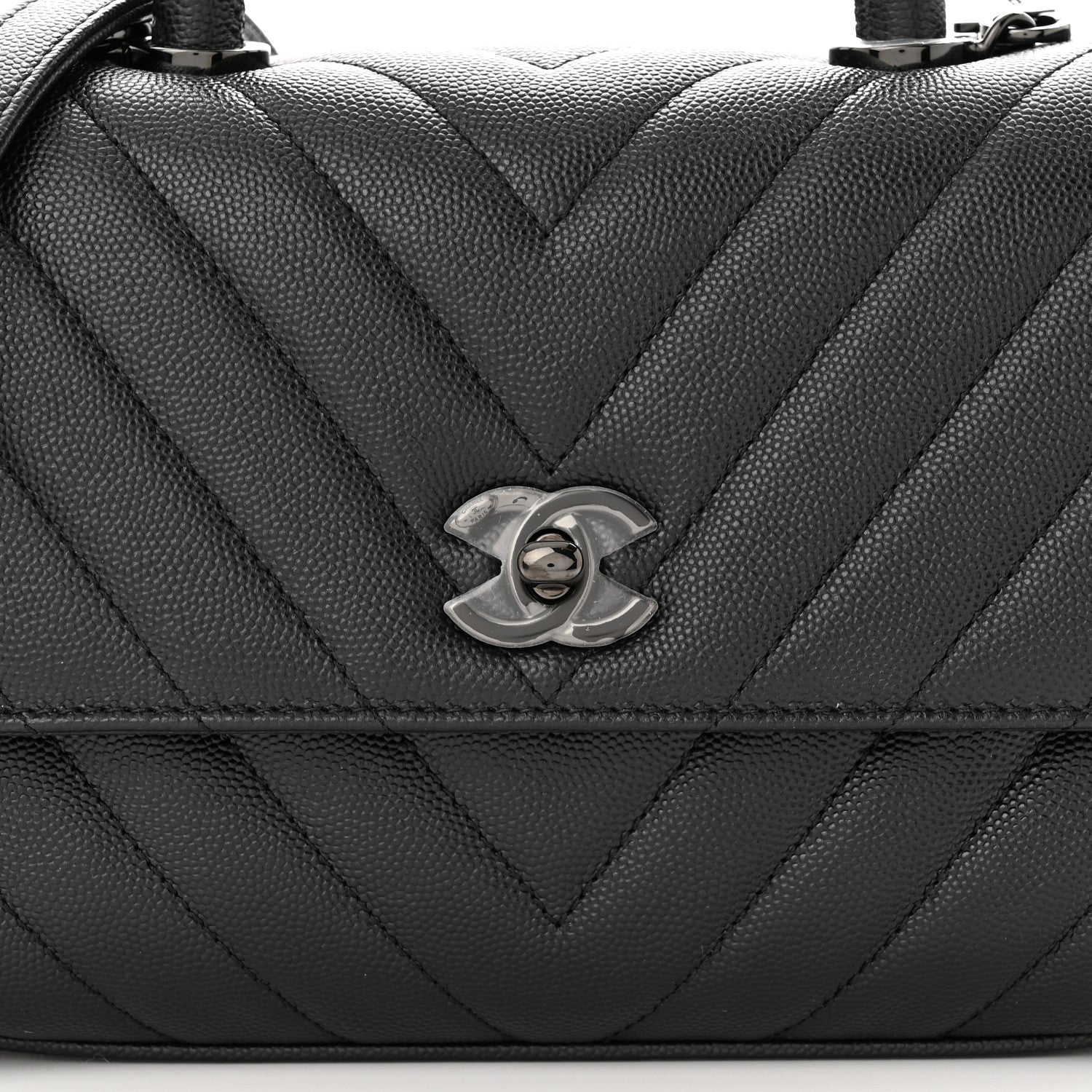 Chanel Caviar Chevron Quilted Mini Coco Handle Flap So Black 8 of 11