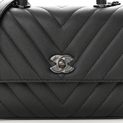 Chanel Caviar Chevron Quilted Mini Coco Handle Flap So Black 8 of 11