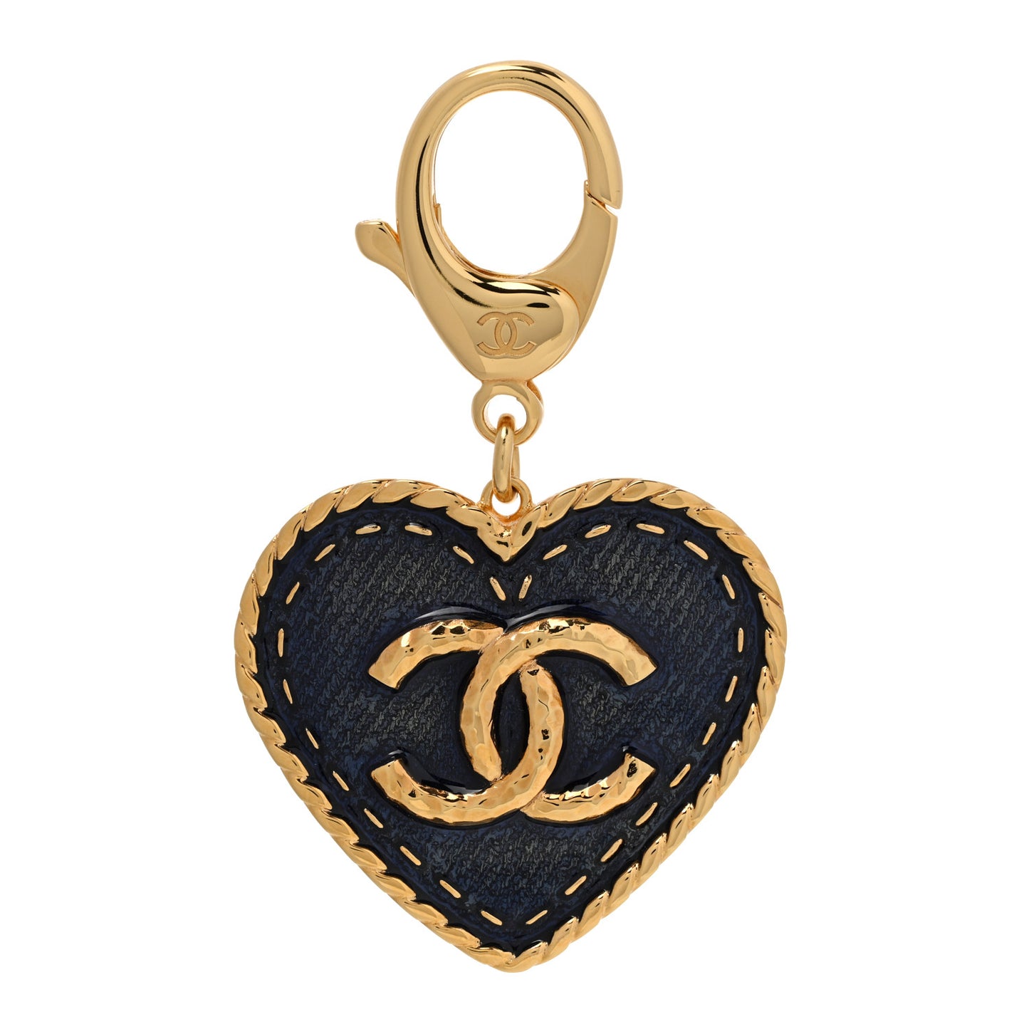 Metal Enamel CC Denim Heart Bag Charm Gold Blue