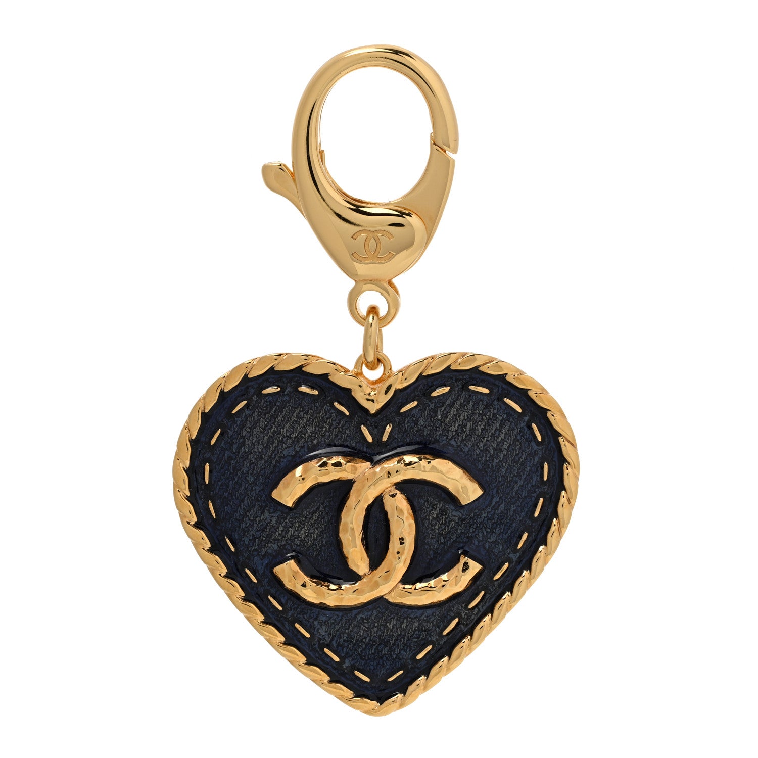 Chanel Metal Enamel CC Denim Heart Bag Charm Gold Blue 1 of 4