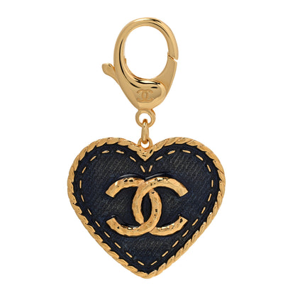 Chanel Metal Enamel CC Denim Heart Bag Charm Gold Blue 1 of 4