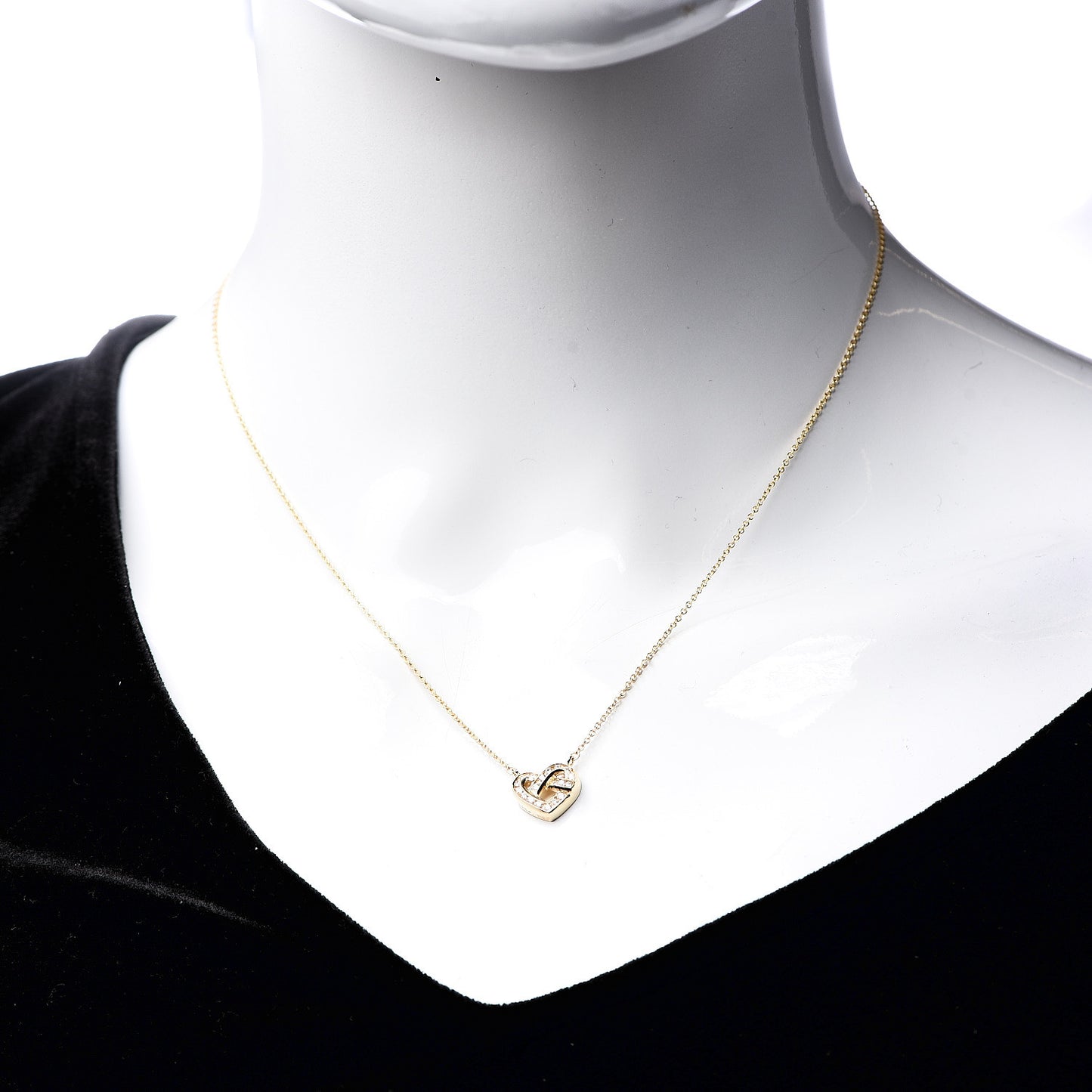 18K Yellow Gold Diamond Heart Knot Pendant Necklace